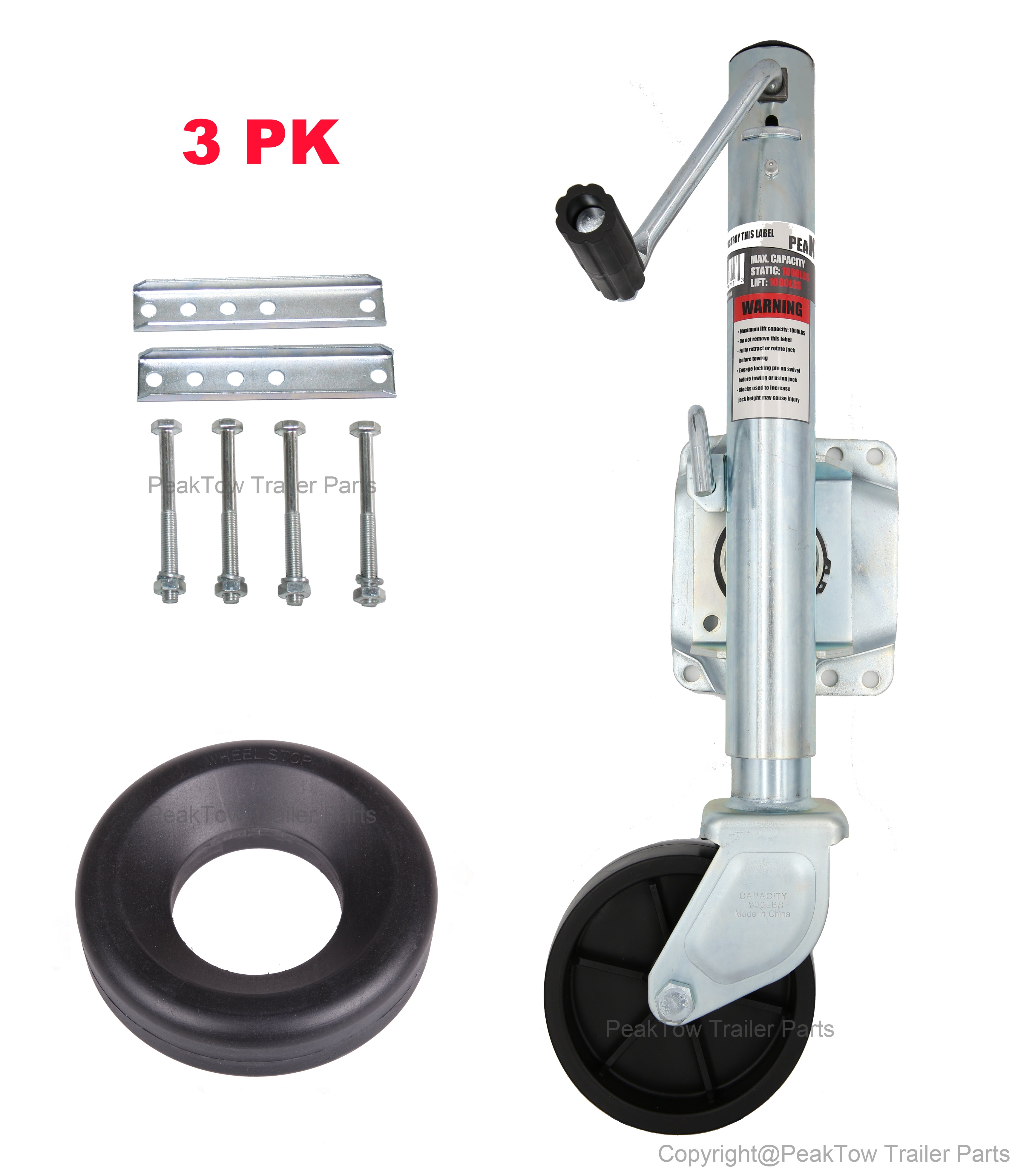 PeakTow 1000LB Swivel Trailer Tongue Jack with Wheel Wheel Stop