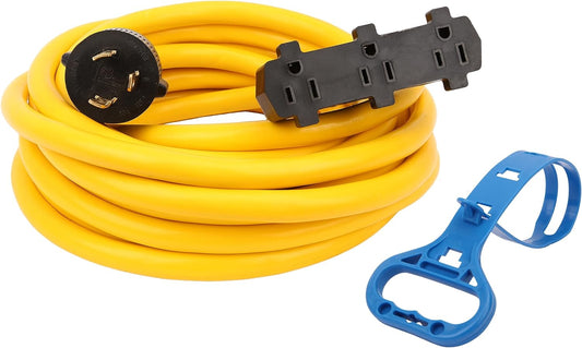 PTR0017 30A 25ft Power Extention Cord NEMA L5-30P to Three 15A 5-15R with Cord Organizer - Case of 4